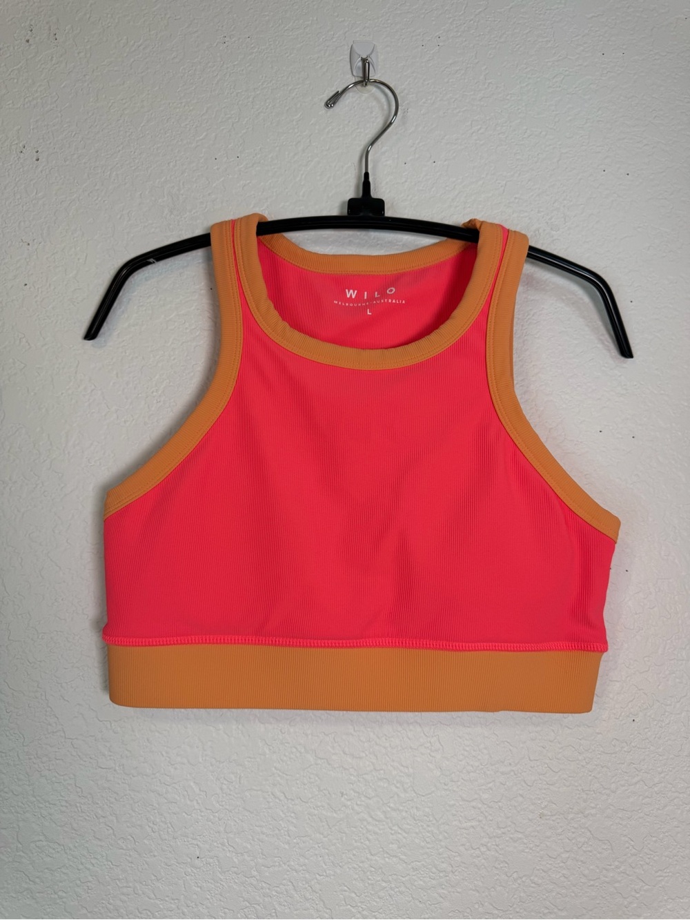 Wilo Colorblock High Neck Sports Bra - Coral Pink & Orange, L